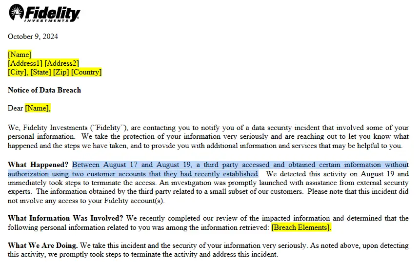 Fidelity Investment Reported The Data Breach To Maine Attorney General