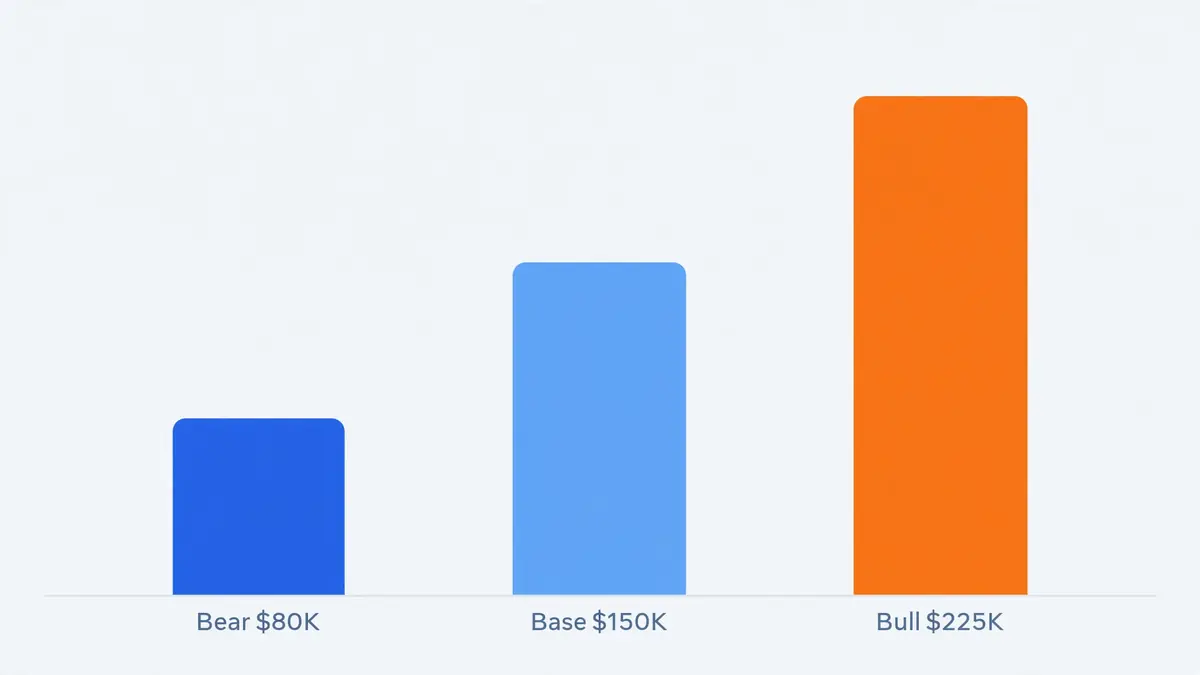 Three bitcoin price prediction 2027 scenarios: bull, base and bear cases