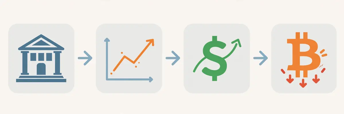 Diagram of the four-link chain from a Fed rate hike to Bitcoin price pressure