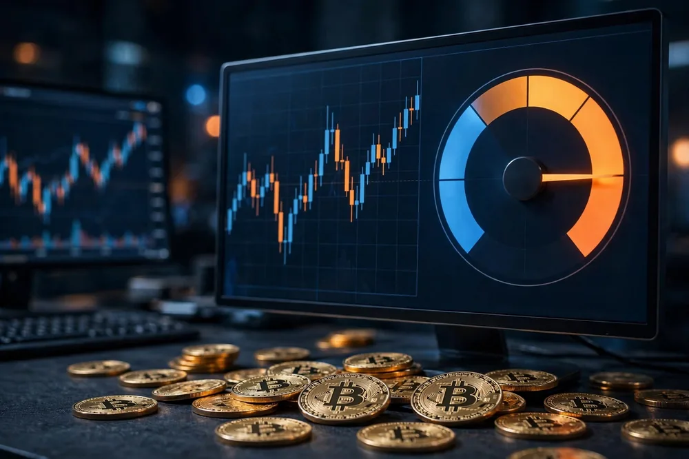 Bitcoin futures trading chart with a 3x leverage gauge