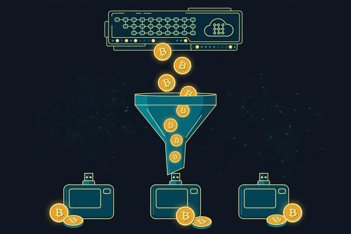Bitcoin coins moving off a digital exchange platform into cold storage wallets.