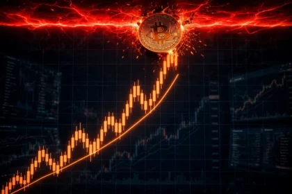 Bitcoin price pressing against 87000 resistance on a trading chart
